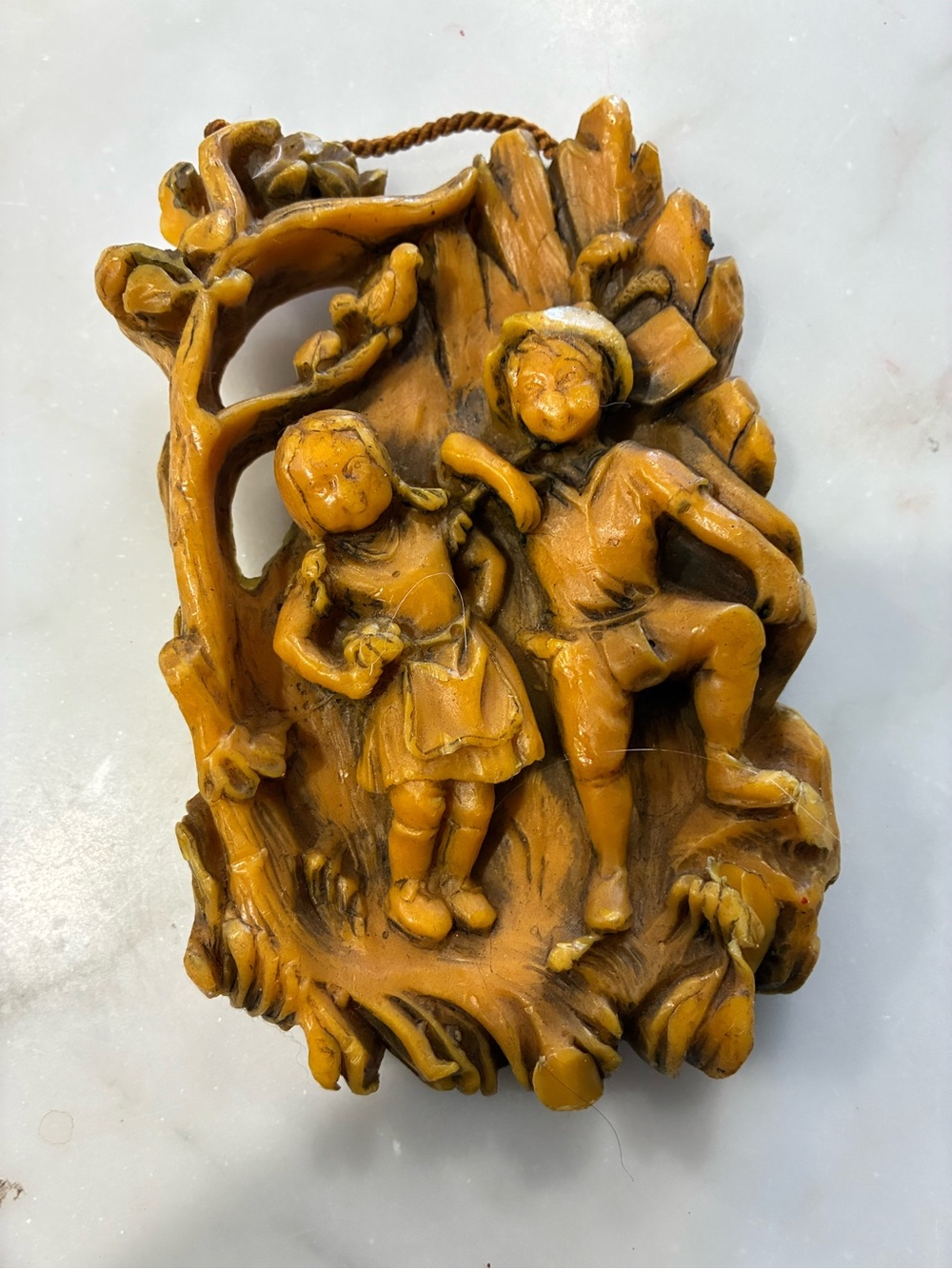 Antique German Bees Wax Relief Carving Wall Hanging Folk Art